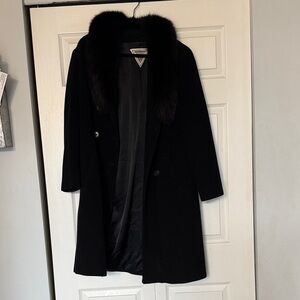 Marvin Richards Black Trench Coat with Fur Trim